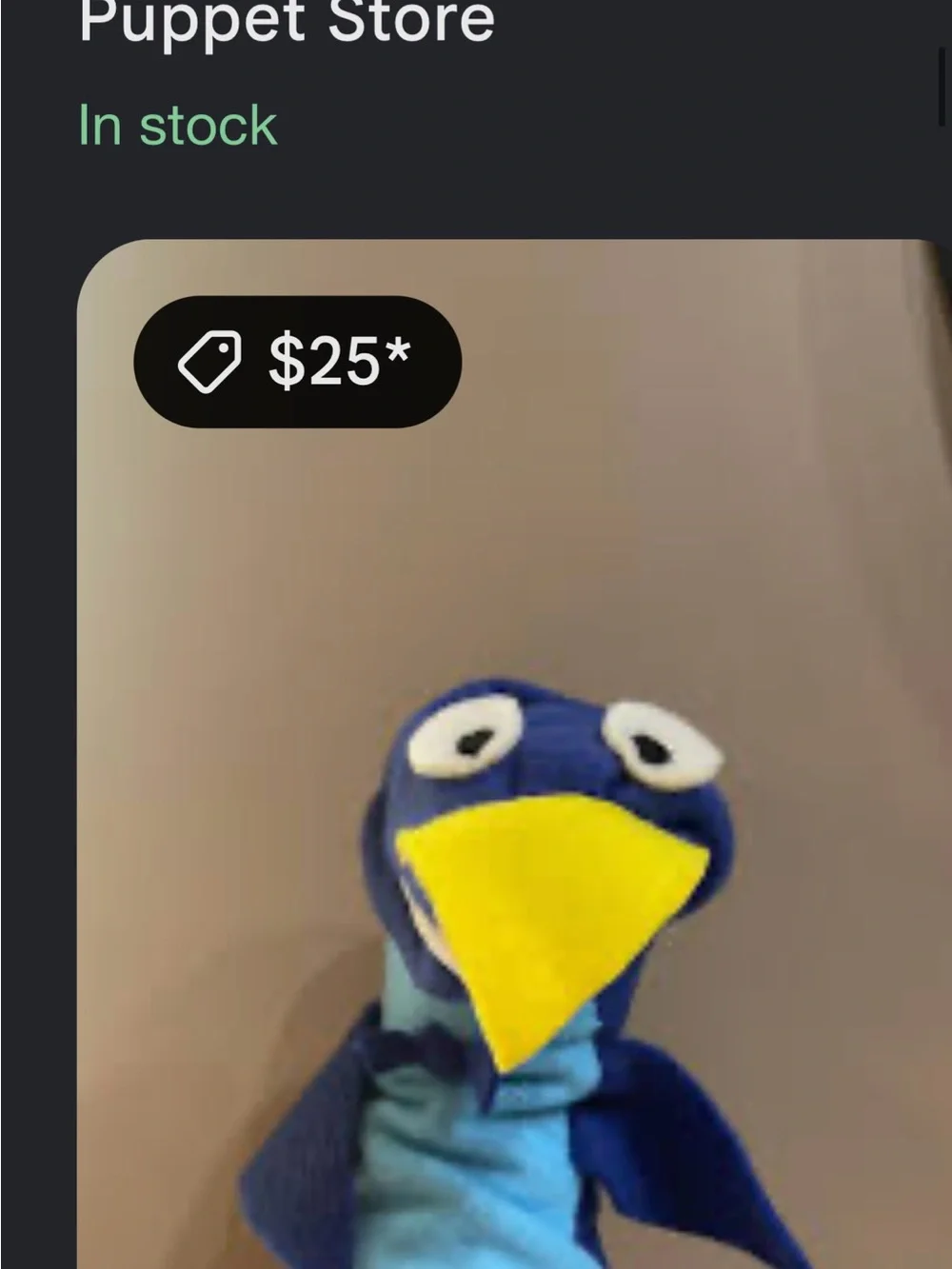 Blue & Yellow Parrot Or Bird Hand Puppet- Childrens Toy